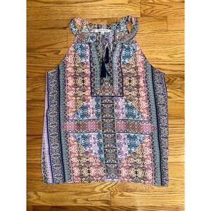 Rose & Olive Blouse Top Women's Small Multi Paisley Floral‎ Sleeveless Tie Front